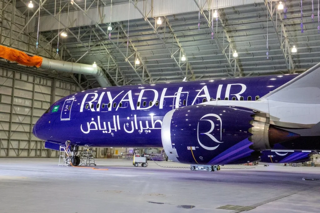 Riyadh Air's first Boeing 787 revealing the livery to be used on the aircraft