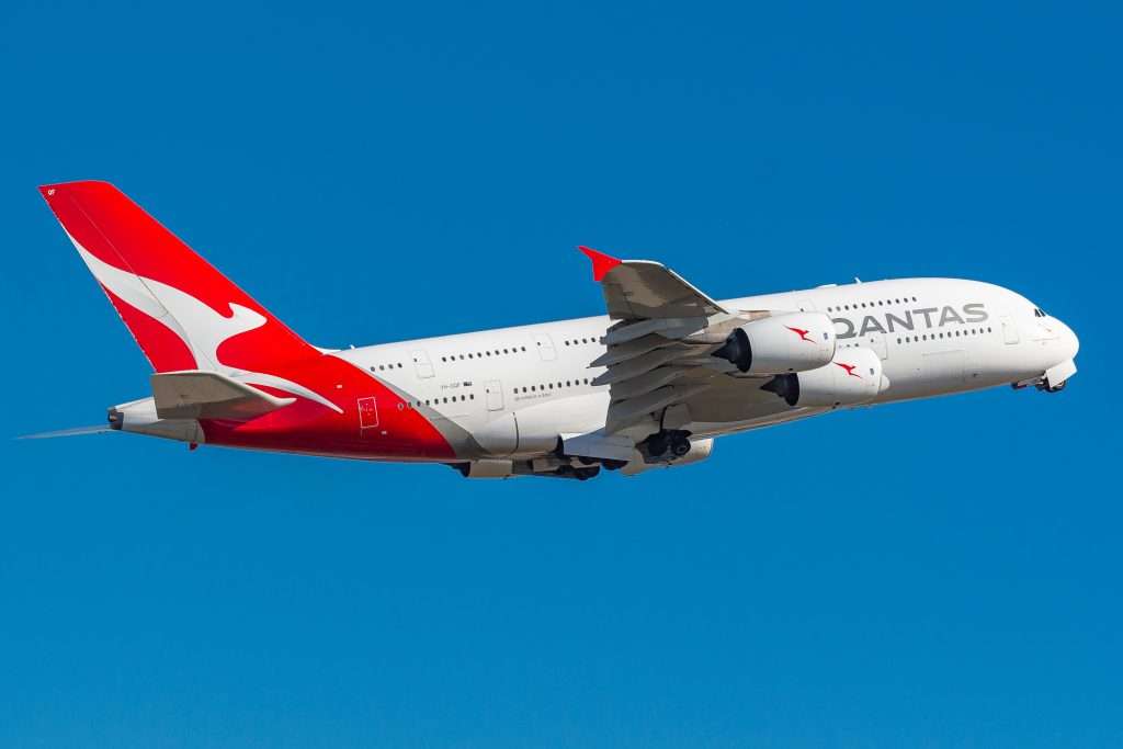 Qantas Airbus A380-800 departing Sydney