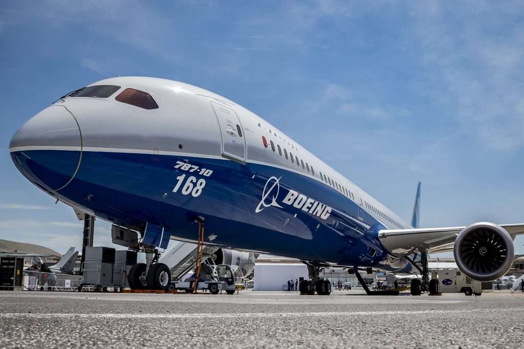 A Boeing 787-10 parked at the 2017 Paris Airshow