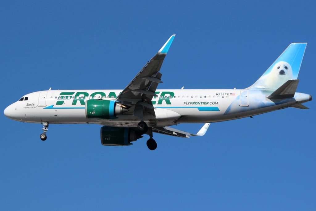 A Frontier Airlines Airbus A320neo wearing the North The Harp Seal special tail livery
