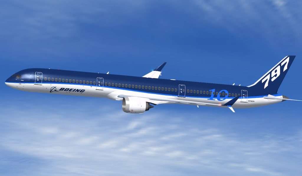 A rendering of the proposed Boeing NMA or 797 that was never released by the American plane maker.