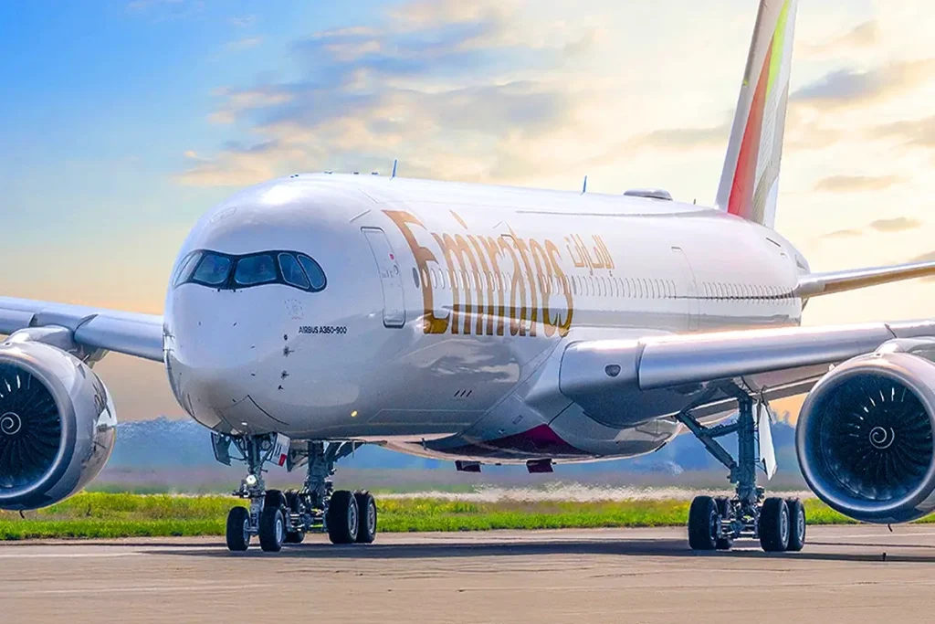 The Emirates Airbus A350-900 taxiing