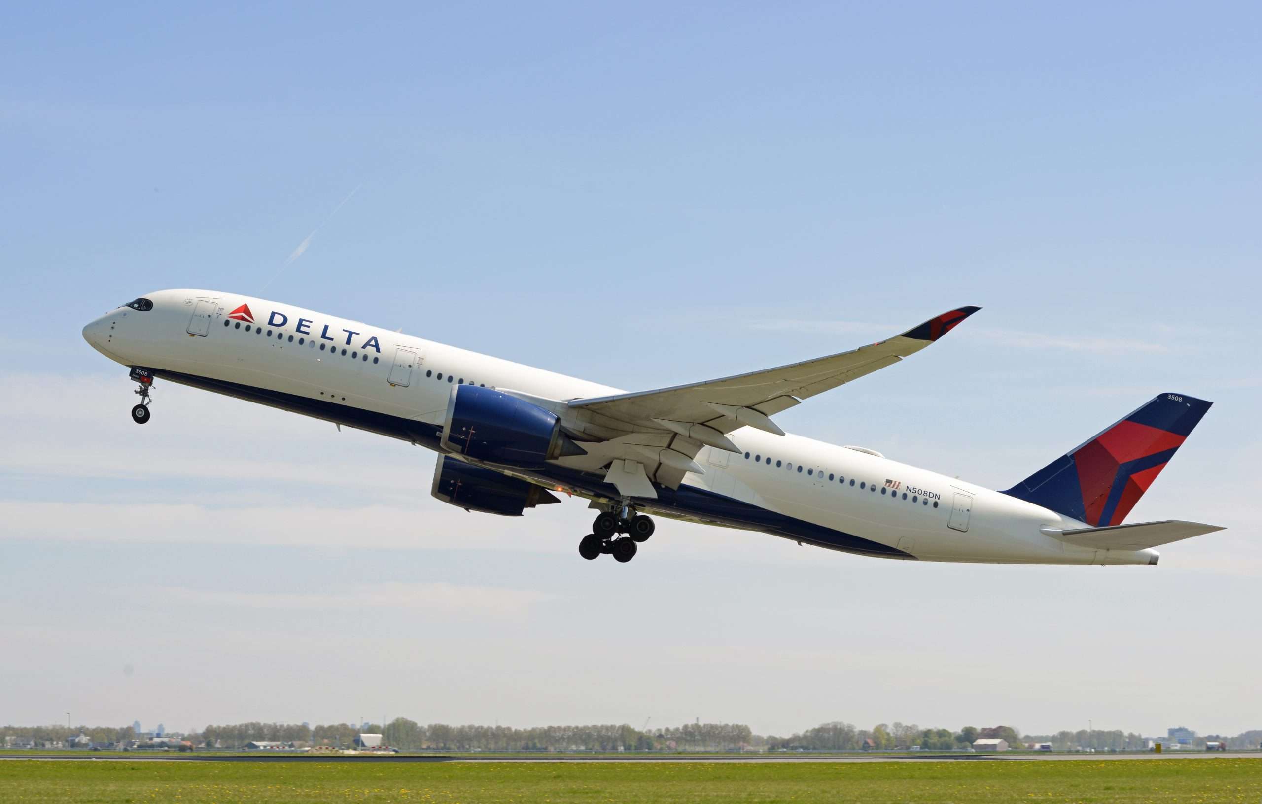 A Delta Airbus A350-900 departs from Amsterdam Schiphol