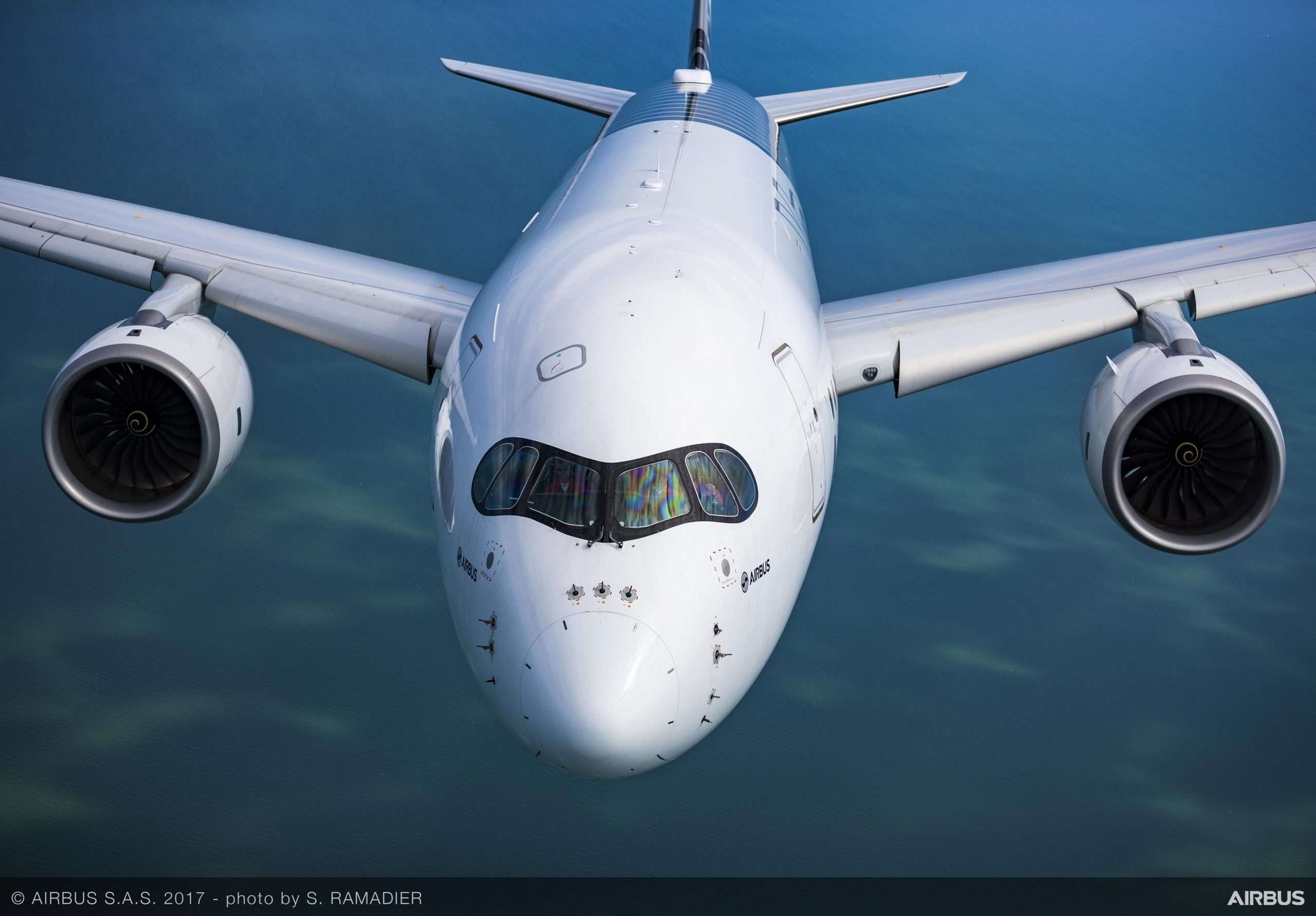 An Airbus A350-900 captured during flight