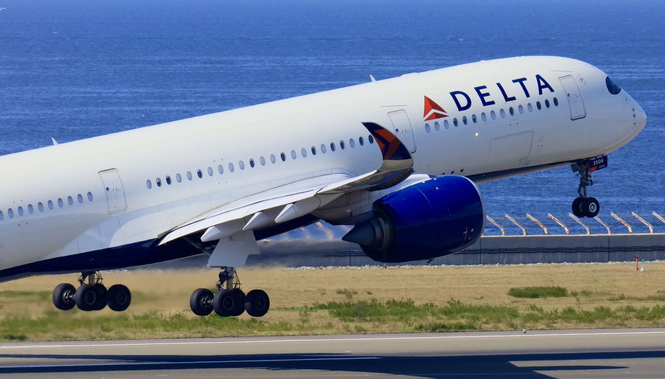 A Delta Airbus A350-900 departs