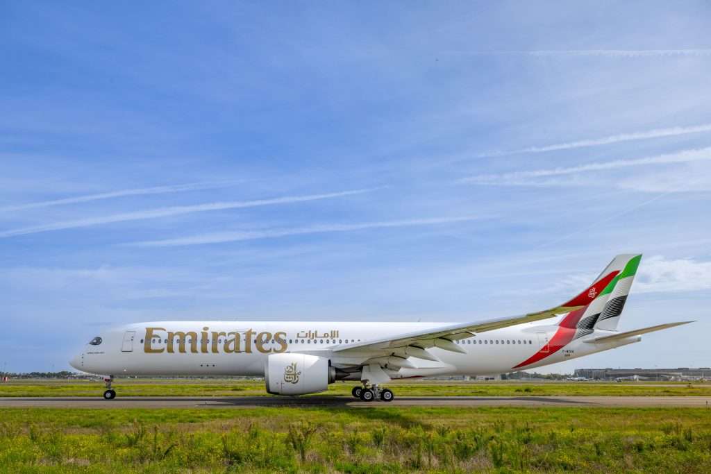 An Emirates airbus A350-900 on its first test flight
