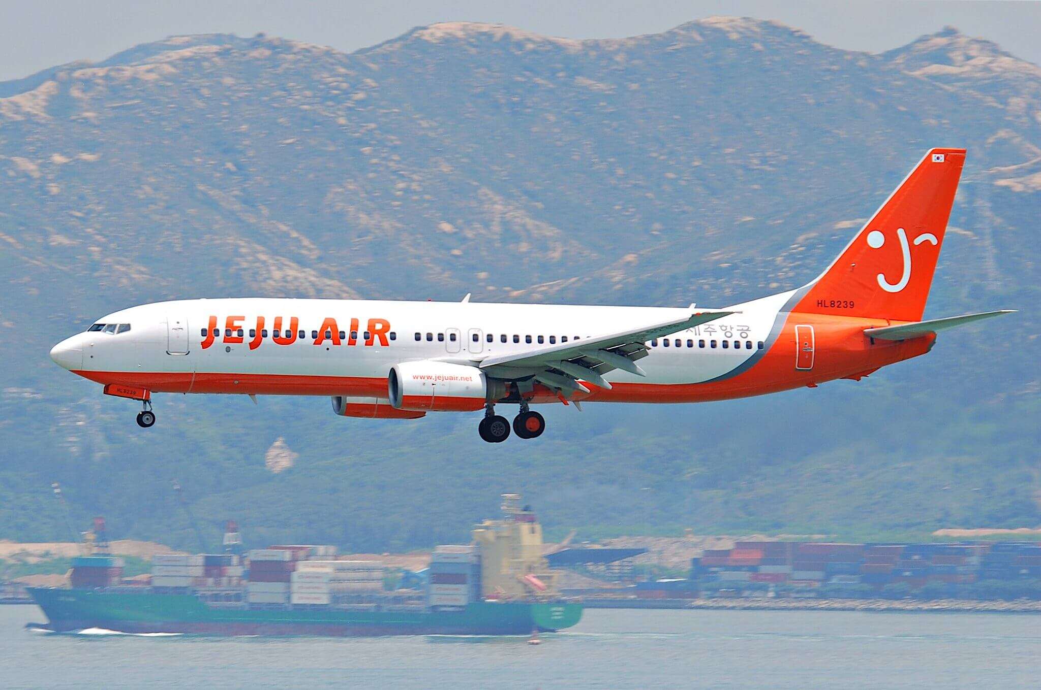 A JejuAir Boeing 737 arrives into Hong Kong