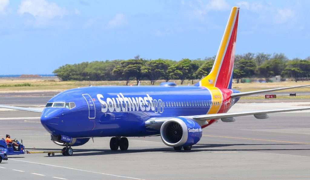 Southwest Airlines 737 Max 8 (N8747Q) pushes back at Honolulu before departing to Long Beach, CA