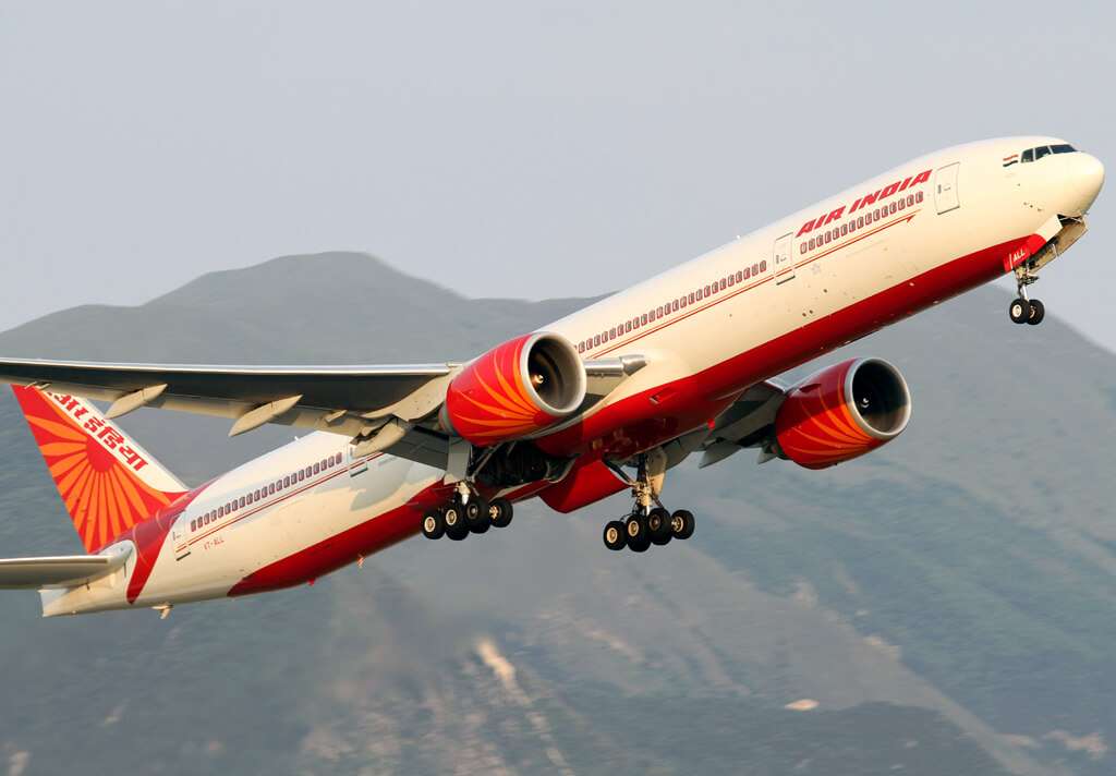 An Air India Boeing 777 departs Hong Kong International Airport