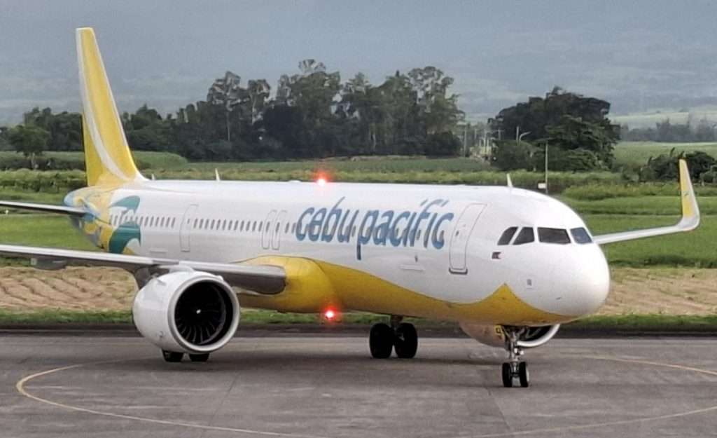 A Cebu Pacific Airbus A321neo arriving from Manila at Bacolod-Silay Airport