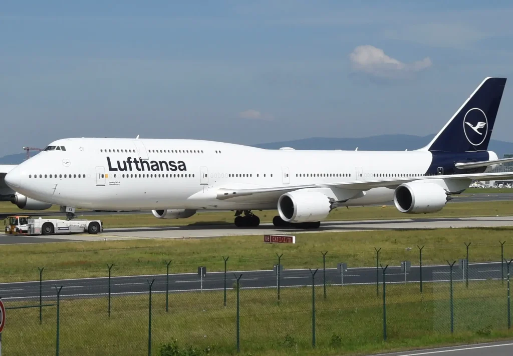 A Lufthansa Boeing 747-8 at Frankfurt Airport
