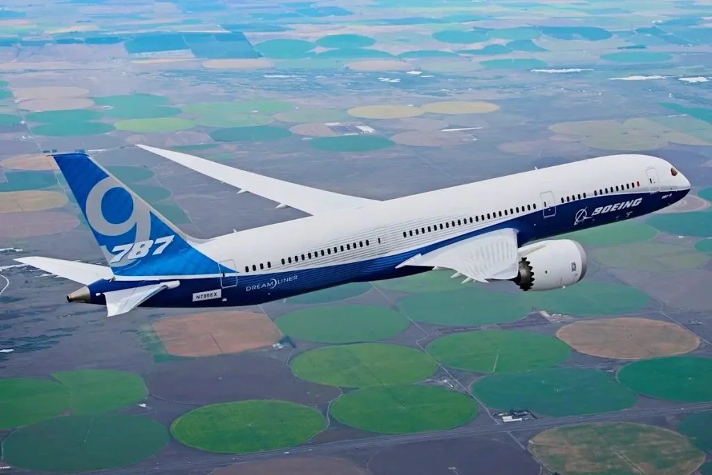 A Boeing 787 Dreamliner operates its first flight