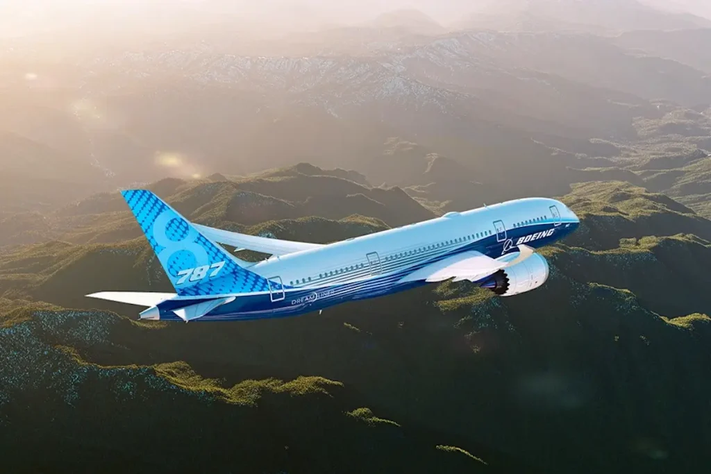 A Boeing 787 Dreamliner inflight