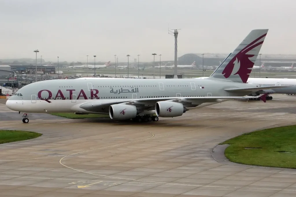 A Qatar Airways Airbus A380-800 in London