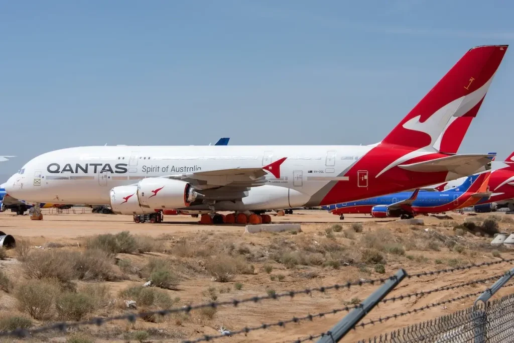 A Qantas Airbus A380 in long-term storage