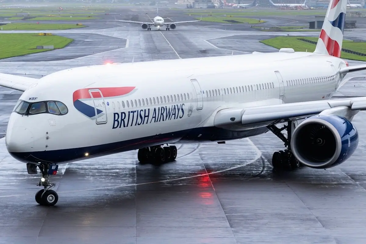 British Airways A350-1041 Preparing to Depart Mumbai in Wet Monsoon Season from Mumbai International Airport to London