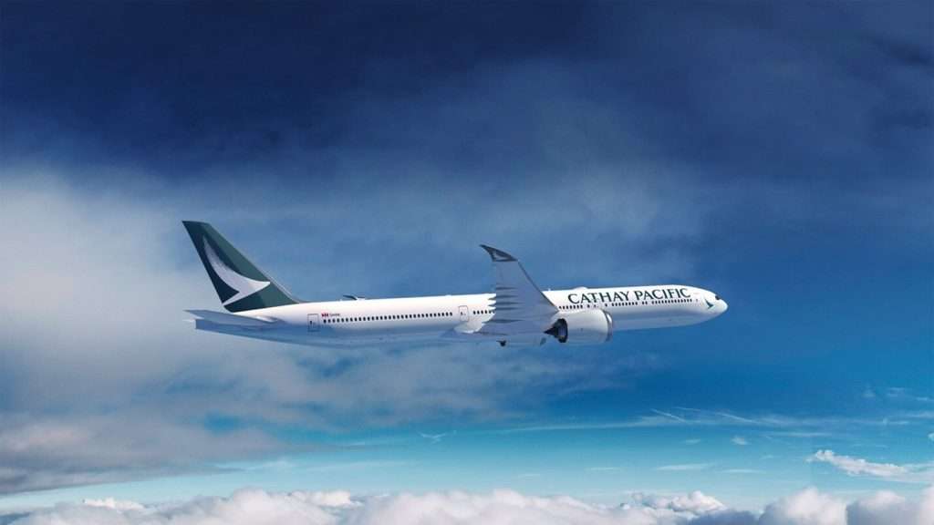 A Cathay Pacific 777-9 is depicted here