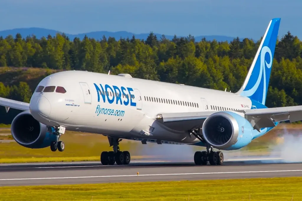 Boeing 787 Dreamliner of norwegian airline Norse Fly arriving at Oslo Gardermoen airport in Norway