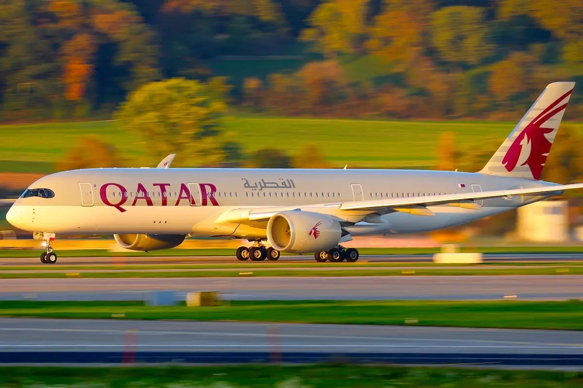 Airbus A350-941 A7-ALH of Qatar Airways taking off at Kloten international airport.
