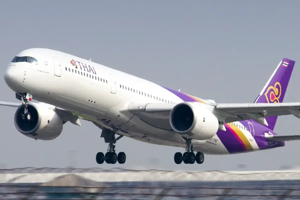 THAI Airways Airbus A350-900 take off from Suvanabhumi Airport