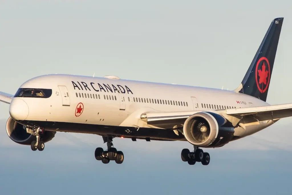 A Boeing 787 Dreamliner of Air Canada landing in beautiful morning light