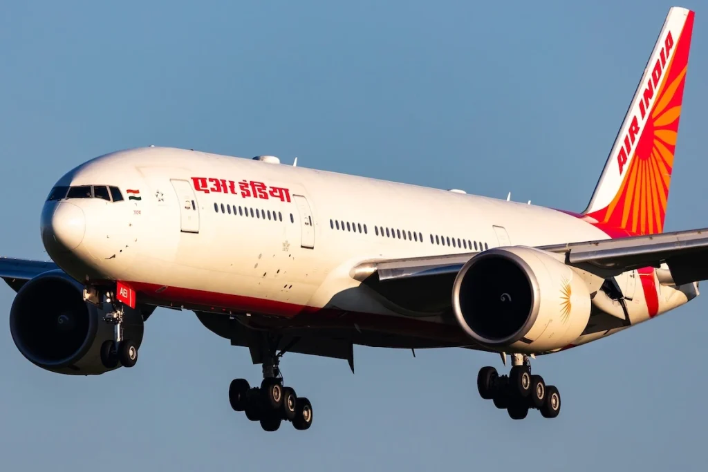 Air India Boeing 777-200LR passenger plane at Vienna Airport