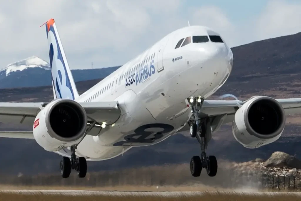 An Airbus A320neo departs during testing