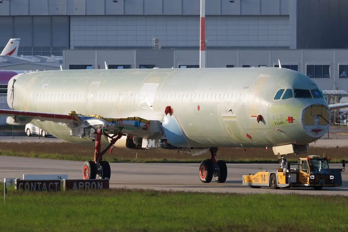 An Airbus A321neo part of the A320neo family in Toulouse during production