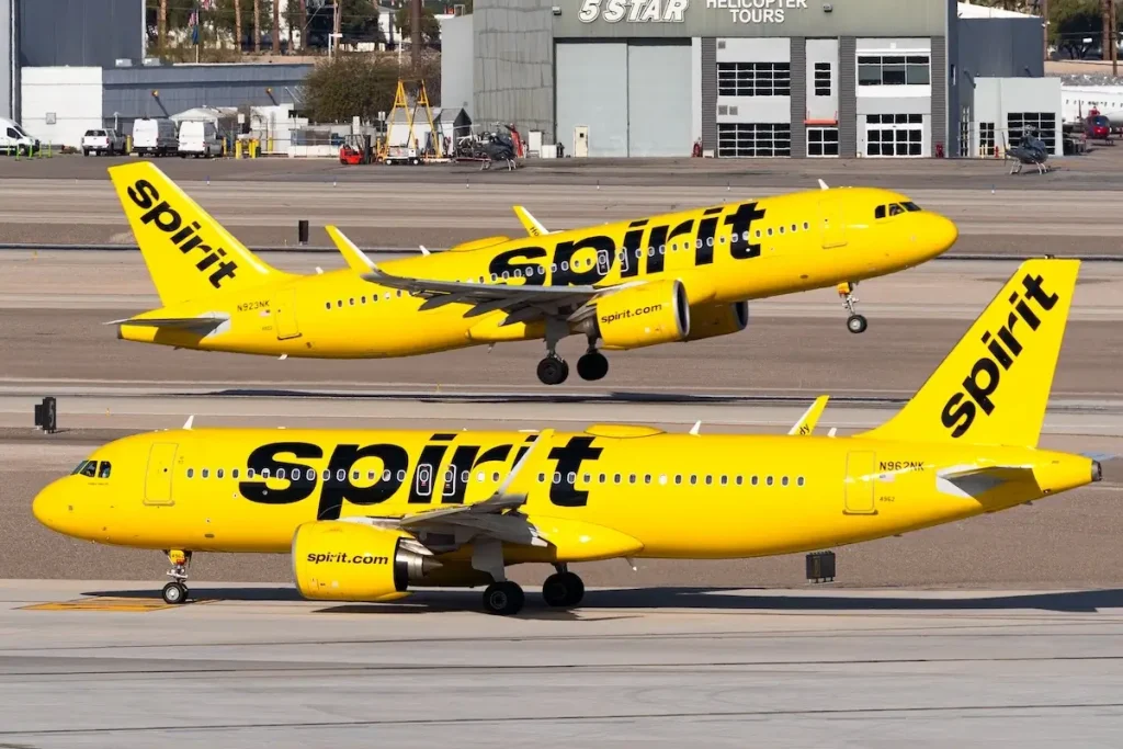 pirit Airlines Airbus A320s in Las Vegas international airport.