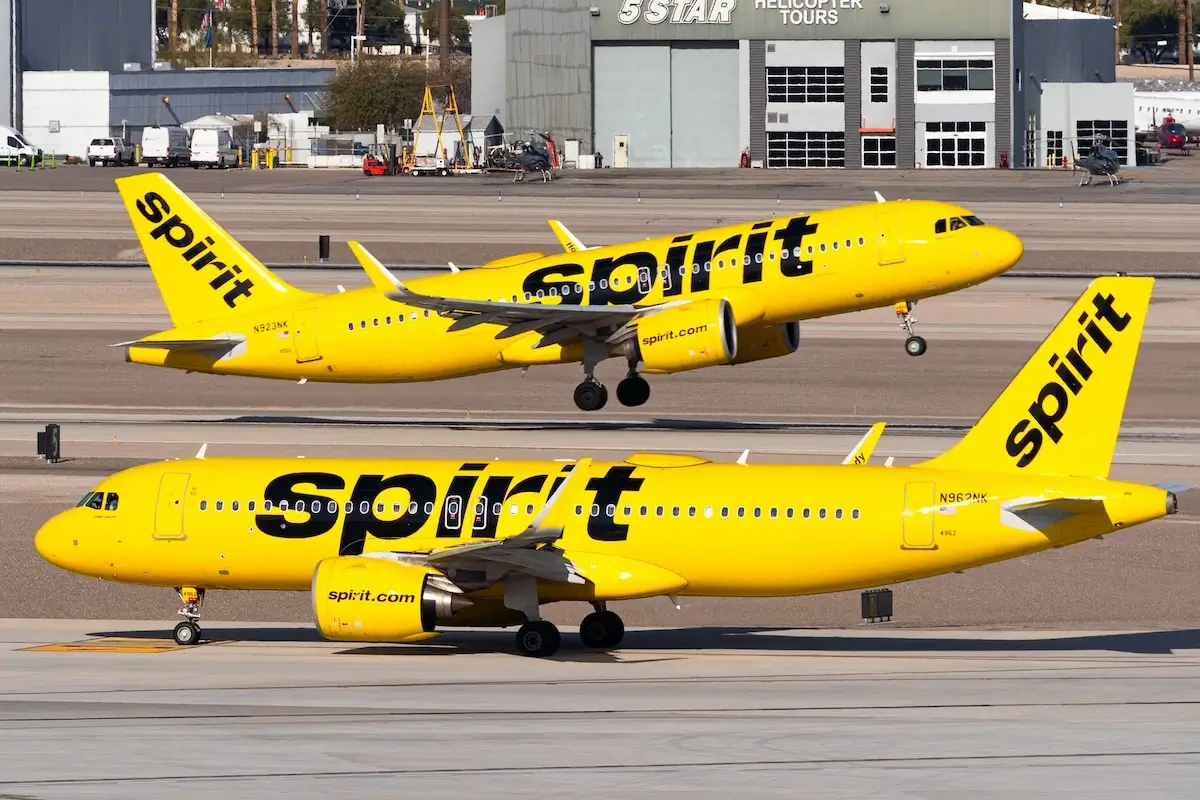 pirit Airlines Airbus A320s in Las Vegas international airport.