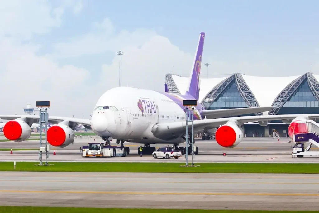 Thai Airways' A380-800 long-term parked at Suvarnabhumi Airport because Covid-19 pandemic the airlines can't service.