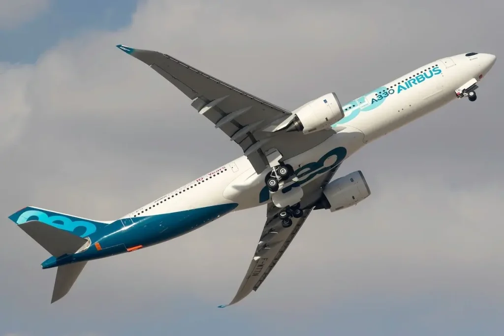 Dubai, United Arab Emirates - November 18 2021: An Airbus A330-900neo in the Airbus House livery seen performing over Dubai Airport.
