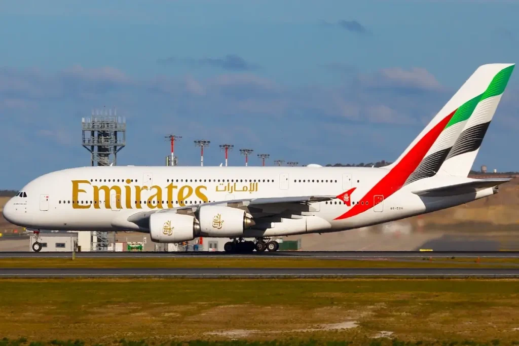 20-9-2023, Istanbul, Turkey. Emirates Airbus A380 "A6-EOH" in new livery speeding up on Runway 35R at Istanbul Airport.