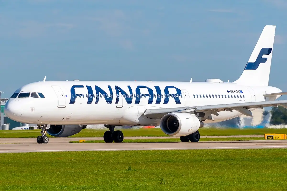 MANCHESTER, UNITED KINGDOM - AUGUST 24, 2019: Finnair Airbus A321 ready for departure
