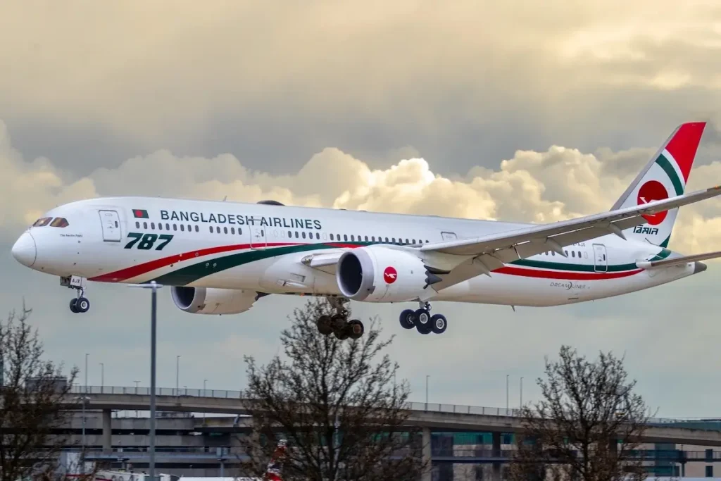 S2-AJX Boeing 787-9 Dreamliner Biman Bangladesh Airlines. The aircraft is on low approach to runway 09L London Heathrow UK