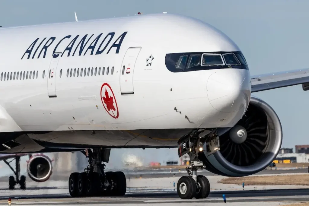 TORONTO, ONTARIO - April 4, 2019: Air Canada Boeing 777-300ER lining up for takeoff at Toronto Pearson Intl. Airport.