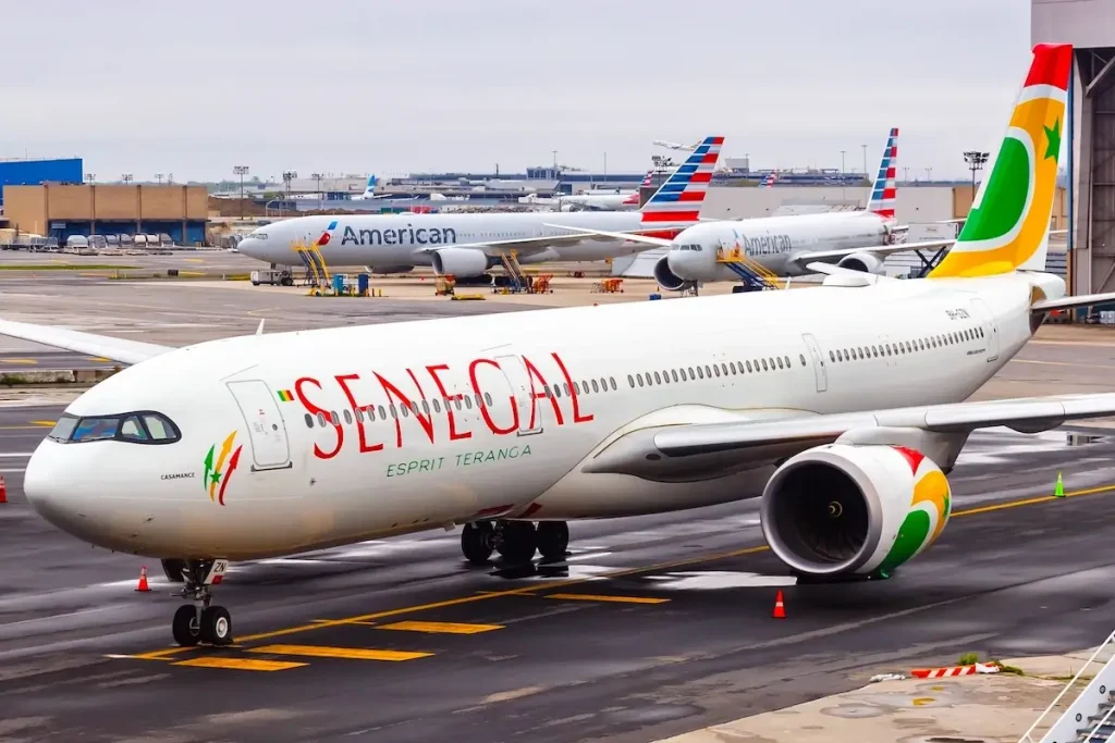 New York, United States - April 30, 2023: Air Senegal Airbus A330-900 airplane at New York JFK Airport in the United States.