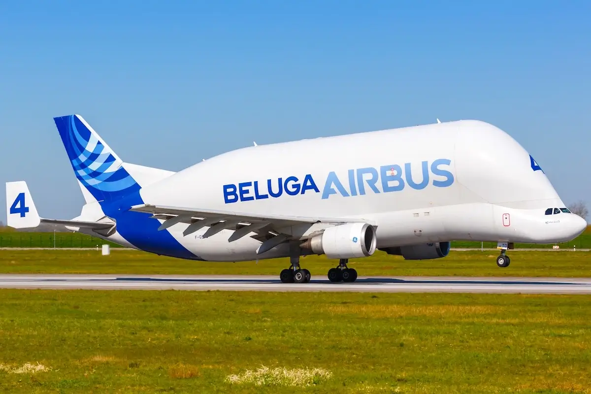 Hamburg, Germany - April 20, 2021: Airbus Beluga Super Transporter A300B4 airplane at Hamburg Finkenwerder airport (XFW) in Germany.