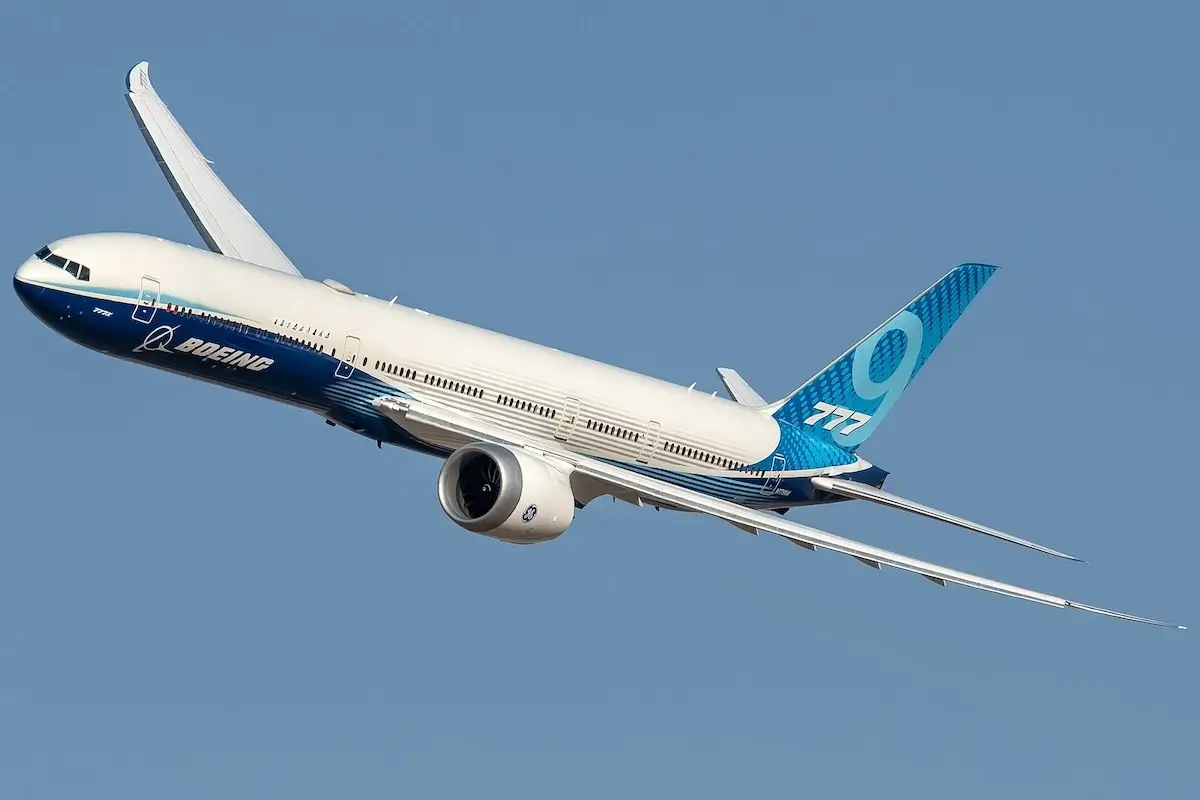14-11-2023. The latest Aircraft by Boeing. Newly Made Aircraft Boeing named as Boeing 777X its a new variant with variable wingtips. aircraft demonstrating above Dubai.