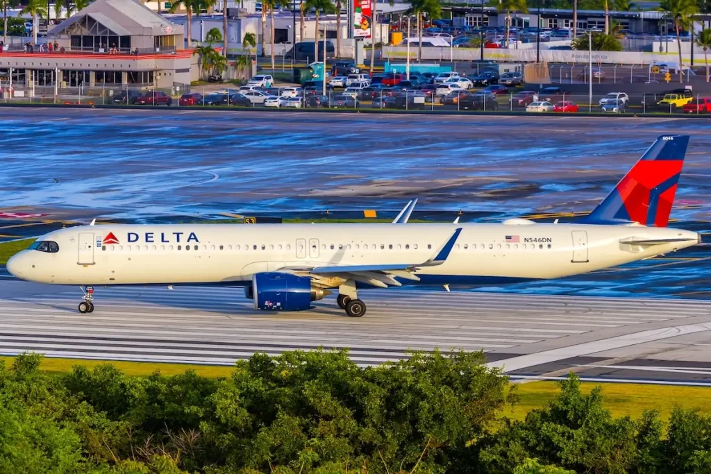 San Juan, Puerto Rico - August 3, 2025: Delta Air Lines Airbus A321neo airplane at San Juan airport in Puerto Rico.