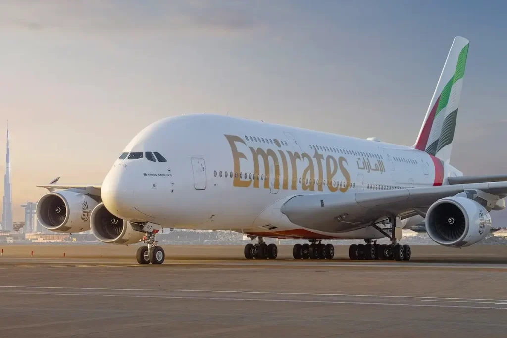 An Emirates Airbus A380-800 at Dubai International wearing the companies recently revised livery