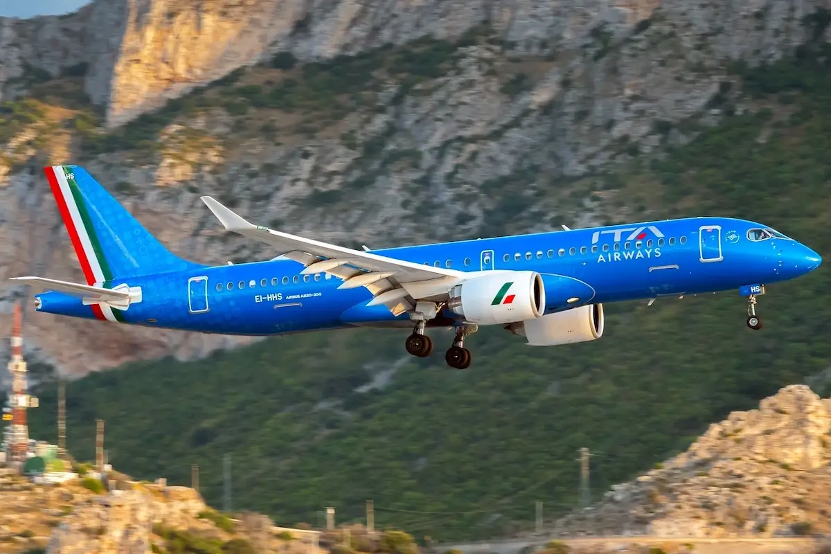 Palermo International Airport, Sicily, Italy - 2025.09.26: ITA Airways carrier (headquartered in Rome, Italy), has 99 Airbus aircraft, including 22 long-haul airplanes.