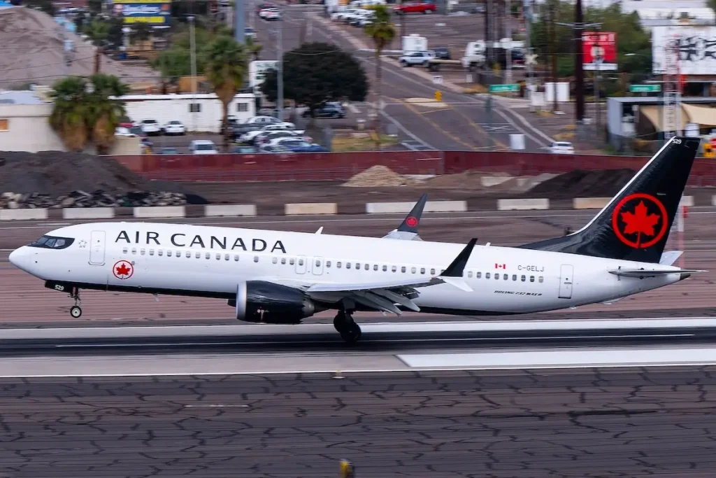 Phoenix Sky Harbor Airport 12-23-2023 Phoenix, AZ USA Air Canada Boeing 737-Max8 C-GELJ on final for 26 at Sky Harbor International Airport