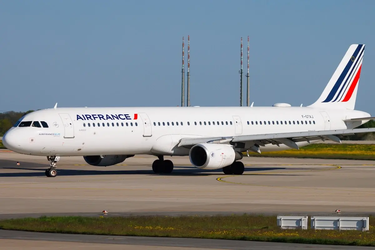 Luqa, Malta - August 2 , 2025: Air France Airbus A321-211 (REG: F-GTAM) turning on the threshold of runway 31 for take off.