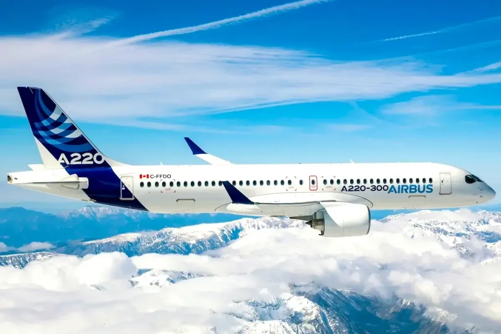 The Airbus A220 inflight