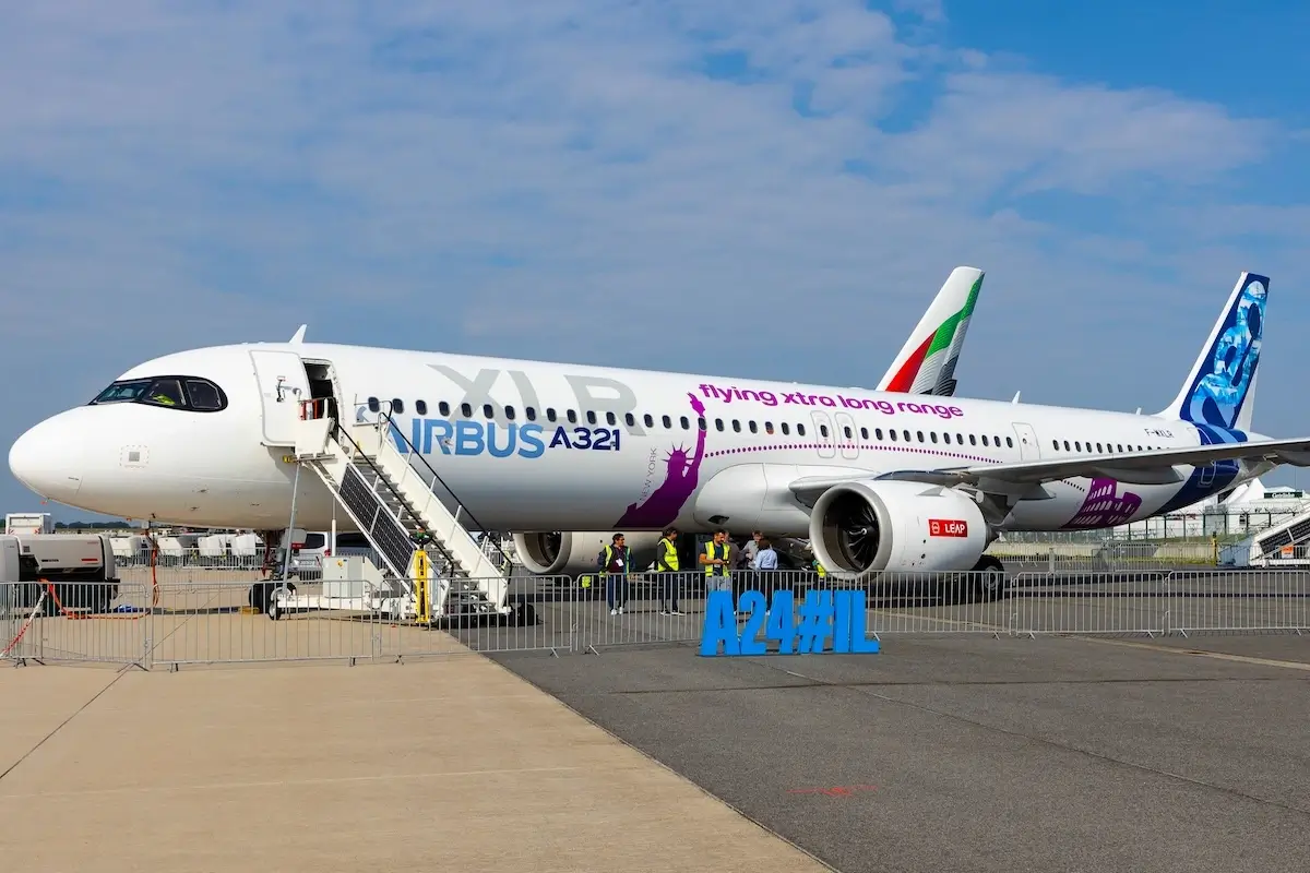 Berlin, Germany - June 7, 2024: Airbus A321neo XLR displayed at aerospace exhibition ILA Berlin 2024