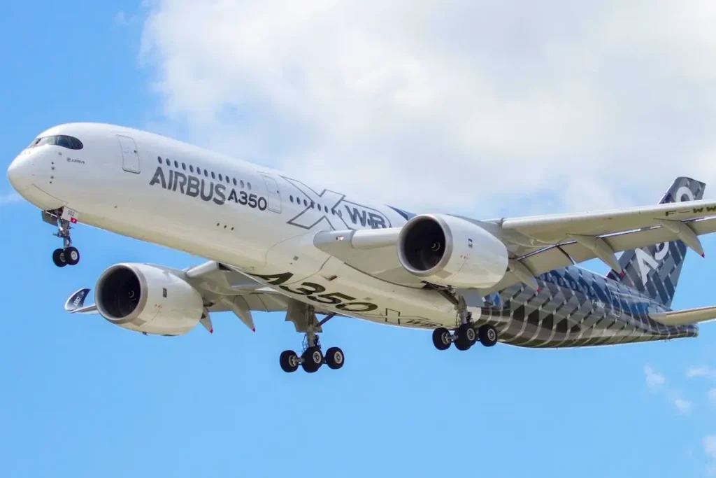 Manching, Bavaria/Germany - 06 18 2016 Airbus A350 during a flying display at the Airbus family day.