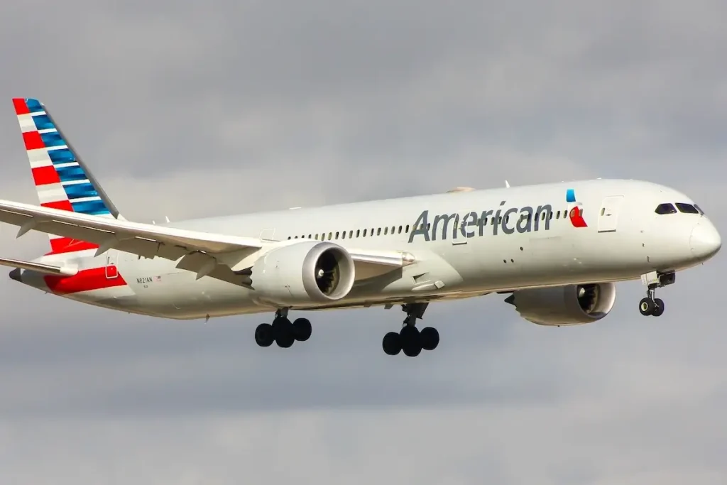 Grapevine, Texas – December 14 2023: A Boeing 787-9 Dreamliner of American Airlines arriving at Dallas Fort Worth International Airport.