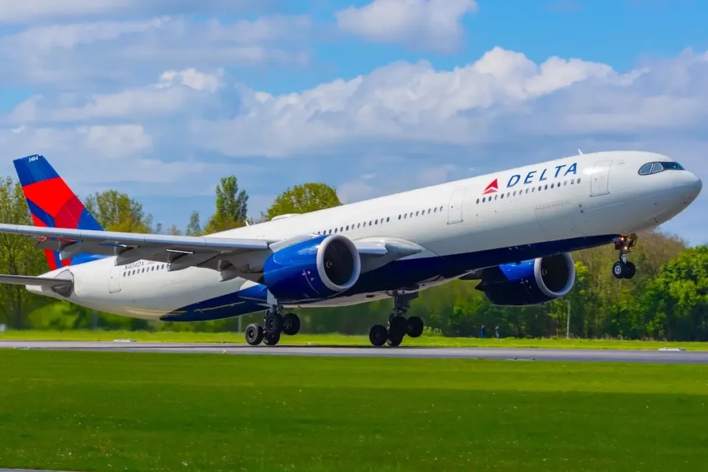 Amsterdam, Netherlands - April 21, 2024: Delta Air Lines Airbus A330-900 neo taking off from Amsterdam Schiphol Airport.