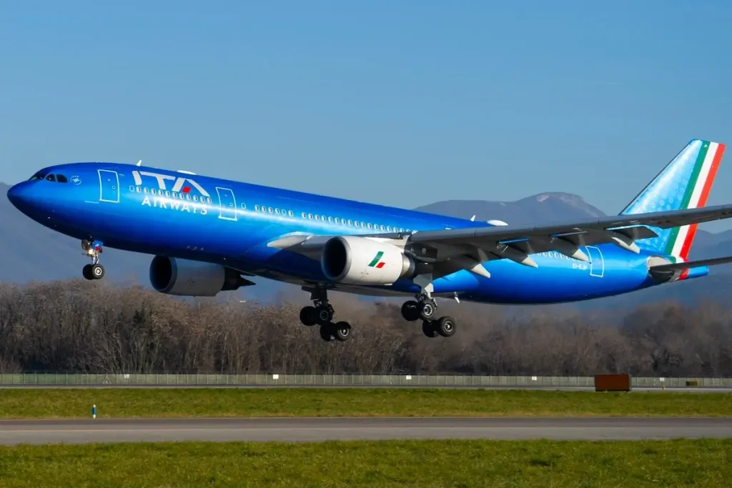 Bergamo, Italy. December 31 2024. ITA Airways Airbus A330 is landing at BGY Milano Bergamo international airport